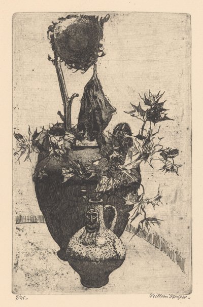 枯れたひまわりのある静物 作： Willem Jansen (graveur) (signed by artist)