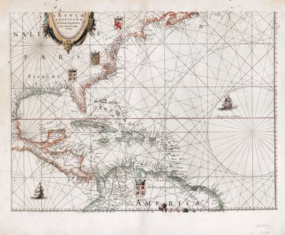 オセアニア・セプテントリオナル諸島のアメリカ大陸と隣接する陸地。LOC 2003630536 作： ウィレム・ヤンスーン・ブラウ