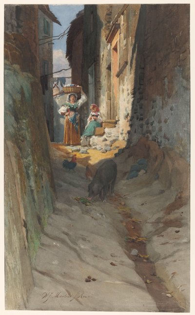 Rocca di Papa の小さな通りの眺め 作： Willem Johann Martens