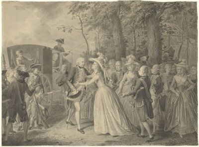ヴィルヘルミナ王女と弟のプロイセン国王フリードリヒ 3 世との会談、1788 年、クレーヴェス 作： Willem Joseph Laquy