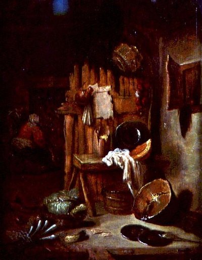 キッチンのインテリア（油彩・キャンバス） 作： Willem Kalf