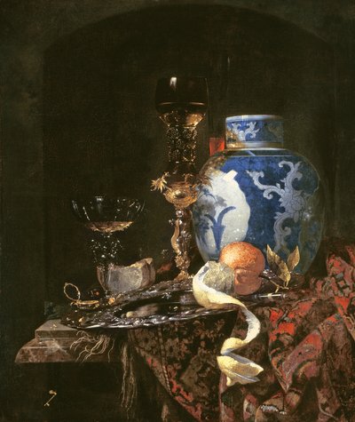 中国磁器の壷のある静物（キャンバスに油彩） 作： Willem Kalf