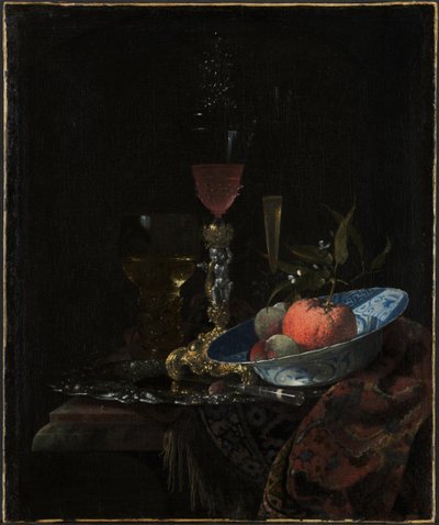 ワイングラスとフルーツ ボウル 作： Willem Kalf
