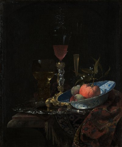 ワイングラスとフルーツボウル、1663年 作： Willem Kalf