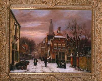 冬の情景：数多くの人物がいるオランダの通り 作： Willem Koekkoek