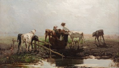 池の子牛、1863 作： Willem Maris