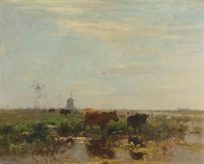 水辺の牛と牧草地 水のそばに牛がいる牧草地 作： Willem Maris