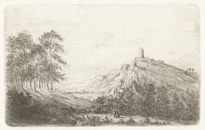 山の頂上に城のある山の風景 作： Willem Matthias Jan van Dielen