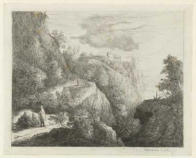 道端に人影が鎮座する山の風景 作： Willem Matthias Jan van Dielen