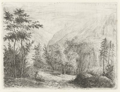 道に沿って休む姿のある山の風景 作： Willem Matthias Jan van Dielen