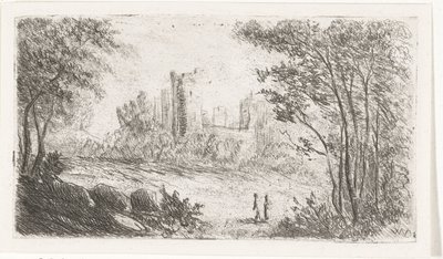 城跡と二人の人物のいる風景 作： Willem Matthias Jan van Dielen