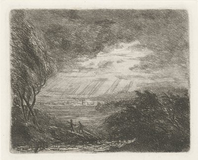 嵐と雨の中で 2 人の人物がいる風景 作： Willem Matthias Jan van Dielen