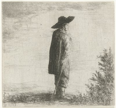 風景の中の帽子と棒を持つ男 作： Willem Matthias Jan van Dielen