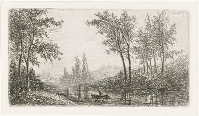 ボートのある川の風景 作： Willem Matthias Jan van Dielen