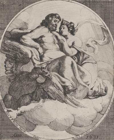 雲の上に座ったジュピターとジュノー、左下に雷を持った鷲、1631年。 作： Willem Panneels
