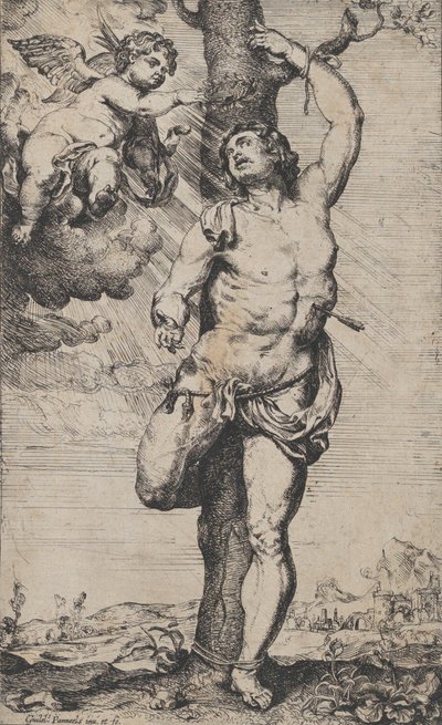聖セバスティアンの殉教 左上に天使が冠をかぶっている 1620～32年頃 作： Willem Panneels
