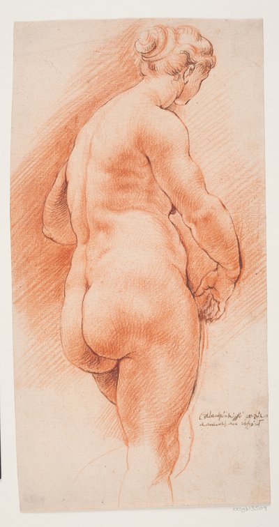 後ろから見た女性、半分右を向いている 作： Willem Panneels