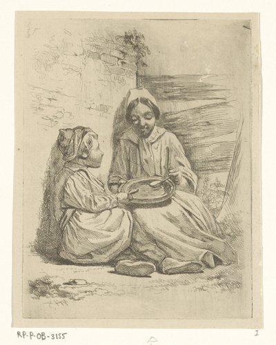 皿からすくう女の子と男の子 作： Willem Pieter Hoevenaar