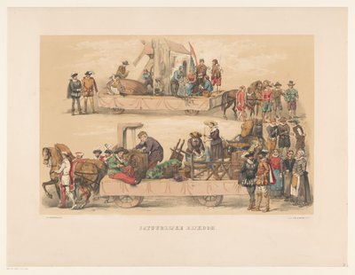 1856年のユトレヒト仮面舞踏会の第5グループ 自然の豊かさ（オブジェクトのタイトル） 17 世紀中頃、H.H. Mutua Fides のメンバーである学生は、ユトレヒト ホーゲスクールの 220 周年を記念して、 作： Willem Pieter Hoevenaar