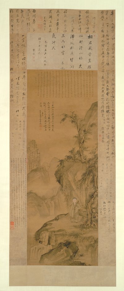 幾重にも重なった山々と水しぶきの滝：若い頃の華厳の肖像 作： Willem Pietersz Buytewech