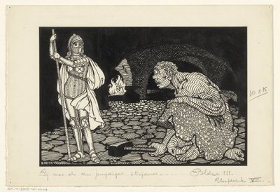 居間で男性、女性、子供 作： Willem Pothast (signed by artist)