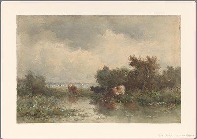 池の 3 頭の牛 作： Willem Roelofs (I)