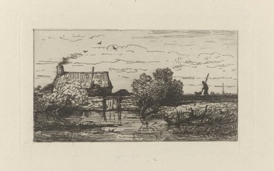 水上の農場の眺め 作： Willem Roelofs (I)