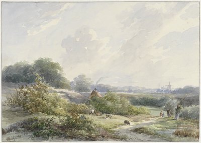 農場と牛のいる風景 作： Willem Roelofs (I)