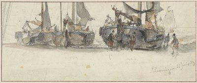 スヘフェニンゲンのビーチで漁船 作： Willem Roelofs (I)