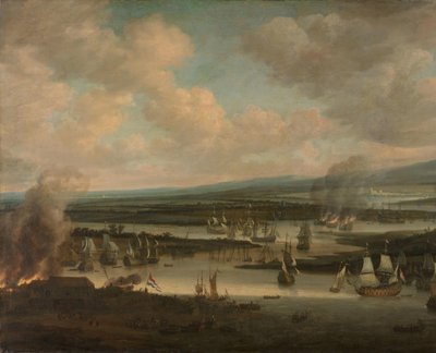 チャタム近郊でのイギリス艦隊の焼却 (1667 年 6 月 19 ～ 24 日) 作： Willem Schellinks