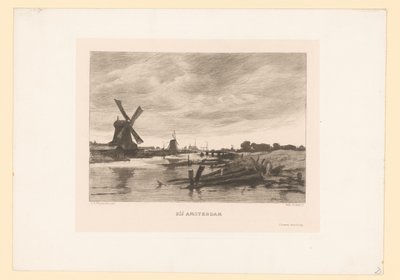 運河沿いの風車のある風景 アムステルダム近郊 (オブジェクトのタイトル) 作： Willem Steelink (II)