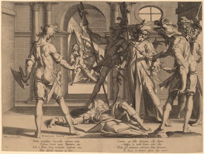 ローマの裁判官パピニアンの斬首 作： Willem Swanenburgh, after Joachim Anthonisz Wtewael