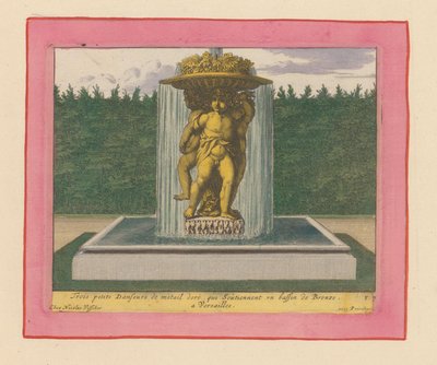 Brunnen mit einer Statue von drei tanzenden Putti, die eine Schale über ihren Köpfen tragen 作： ウィレム・スウィッデ