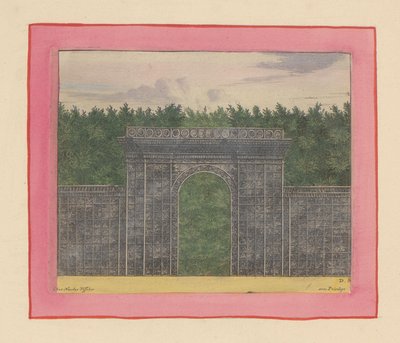 Rechteckiger Pavillon aus Lattenwerk mit Tor für eine Hecke in den Gärten von Versailles 作： ウィレム・スウィッデ