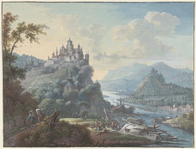 丘の上に都市がある川の風景 作： Willem Troost (I)