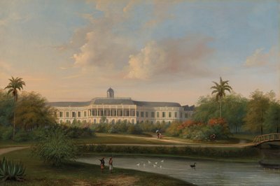 1834 年 10 月 10 日の地震前のブイテンゾルグ宮殿の後姿 作： Willem Troost (II)