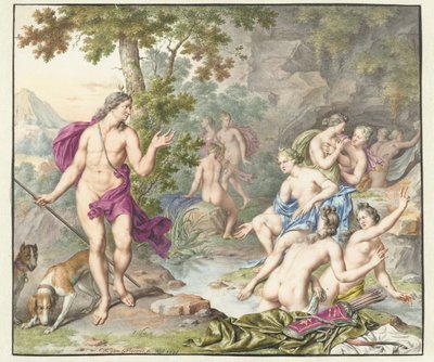 Actaeon は Diana と彼女の仲間を驚かせます 作： Willem Van Mieris