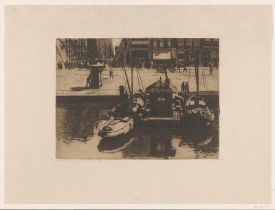 アムステルダムのダムラックに係留されたボート 作： Willem Witsen (signed by artist)