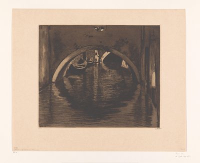 2 つの手漕ぎボートで橋の下を見る 橋の下、ヴェネツィア (原題) 作： Willem Witsen (signed by artist)