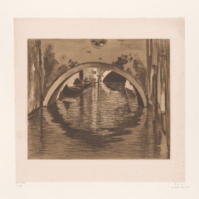 2 つの手漕ぎボートで橋の下を見る 橋の下、ヴェネツィア (原題) 作： Willem Witsen (signed by artist)