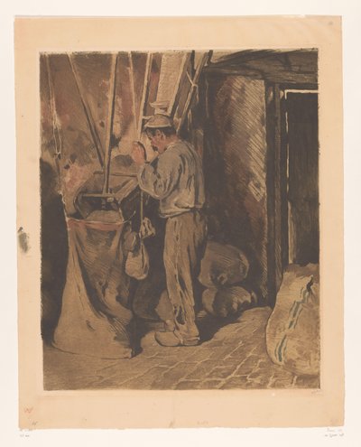 小麦粉の袋を持つミラー 閉ざされたドアのミラー (原題) 作： Willem Witsen (signed by artist)