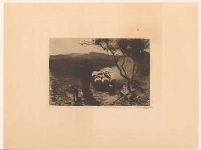 群れの後ろに犬を連れた羊飼い 作： Willem Witsen (signed by artist)