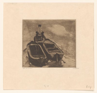 2 台のはしけを備えたタグボート 作： Willem Witsen (signed by artist)
