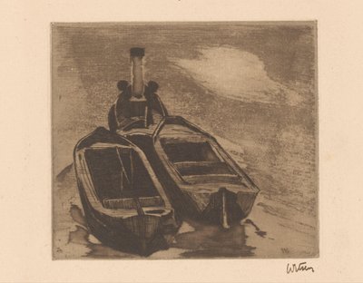2 台のはしけを備えたタグボート 作： Willem Witsen (signed by artist)