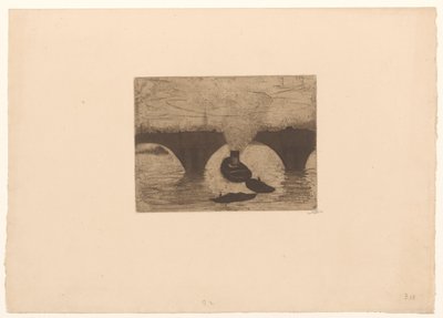 ロンドンのウォータールー橋の前のタグボート 作： Willem Witsen (signed by artist)