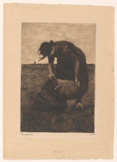 バスケットとサックを備えた前かがみのポテトハーベスター 作： Willem Witsen (signed by artist)
