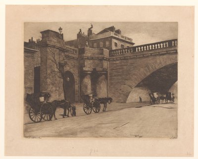 ロンドンのウォータールー橋で待っている馬車 作： Willem Witsen (signed by artist)