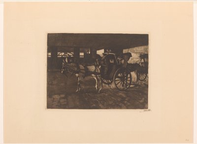 ロンドンのチャリング クロス橋の下で待っている馬車 作： Willem Witsen (signed by artist)