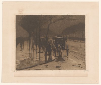 ロンドンのビクトリア堤防で待っている馬車 作： Willem Witsen (signed by artist)