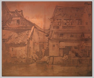 バタビア。 カーリーの住宅、右側の家の階段の洗濯婦 作： Willem Arnoldus Witsen